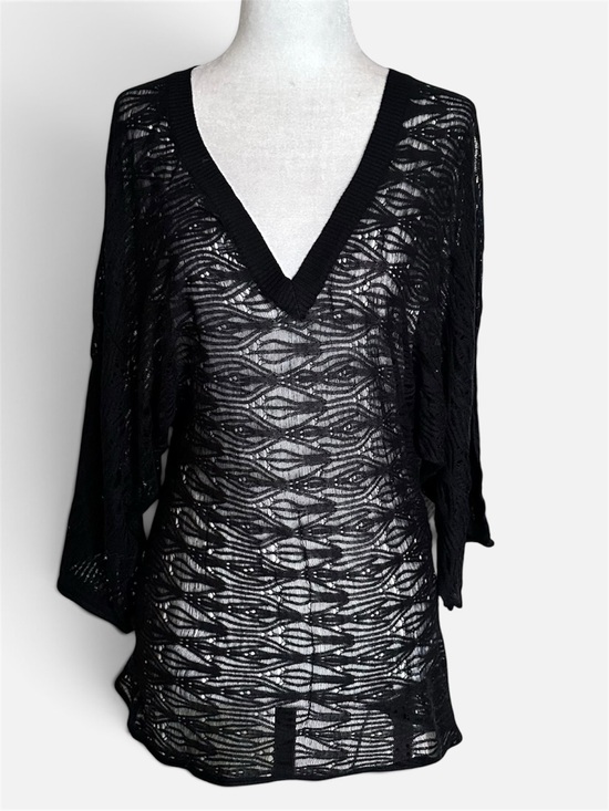 Babakul Tops - Babakul Black Open Knit V-Neck 3/4 Sleeve Top M